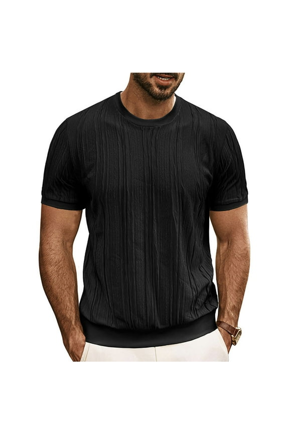 Men's Short Sleeve T-Shirt, Casual Round Neck Pullover Top, Nylon and Spandex Blend Tee for Daily Wear
