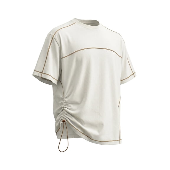 Men's Short Sleeve T-Shirt Oversized Drawstring Hem Ruched Tee Crew Neck Streetwear Contrast Stitching Loose Fit Top Quick Dry Moisture Wicking Summer Workout Tees