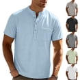 thumbnail image 1 of Men's Short Sleeve T-Shirt With Pocket Quick Dry Summer Top Stand Collar Button Henley Stretch Soft 95 Polyester 5 Spandex Casual Daily Travel Beach Holiday Streetwear Must, 1 of 9