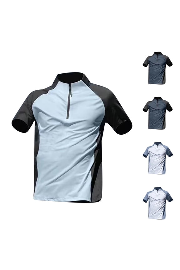 Men's Short Sleeve T-Shirt Polyester Athletic Performance Tee Half Zipper Breathable Cool Touch Quick Dry UPF 50+ Sun Protection Gym Workout Running Hiking Casual Daily Active
