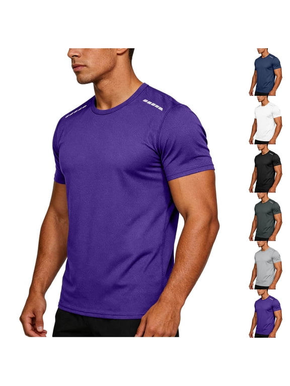 Men's Short Sleeve T-Shirt Polyester Training Top Quick Dry Breathable Athletic Workout Tee Round Neck Solid Color Running Fitness Gym Casual Daily | Zenithor,Black S