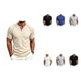 thumbnail image 1 of Men's Short Sleeve T-ShirtWaffle Henley , Contrast Stitching Raglan Sleeve Breathable Summer Casual Top,Khaki,L, 1 of 7