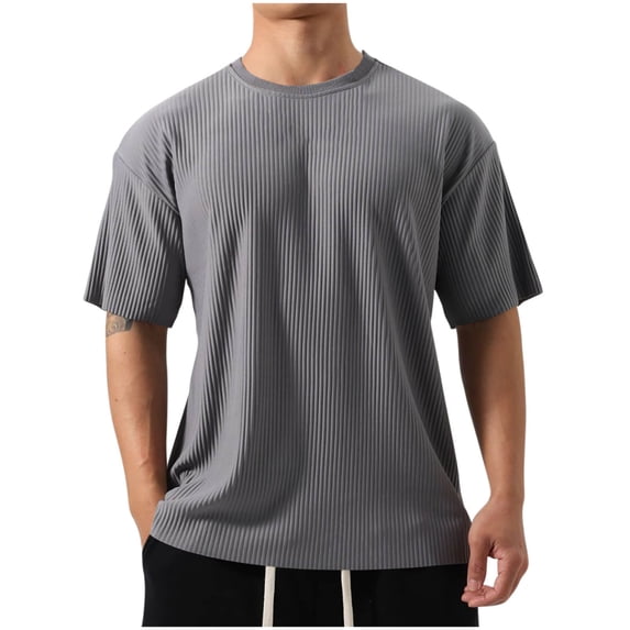 Men's Short Sleeve T Shirts Basic Round Neck Shirt Casual Ribbed Tops Loose Fit Textured Tees Shirts Summer Clothes