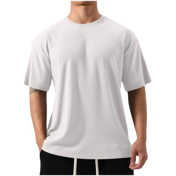 Men's Short Sleeve T Shirts Basic Round Neck Shirt Casual Ribbed Tops Loose Fit Textured Tees Shirts Summer Clothes