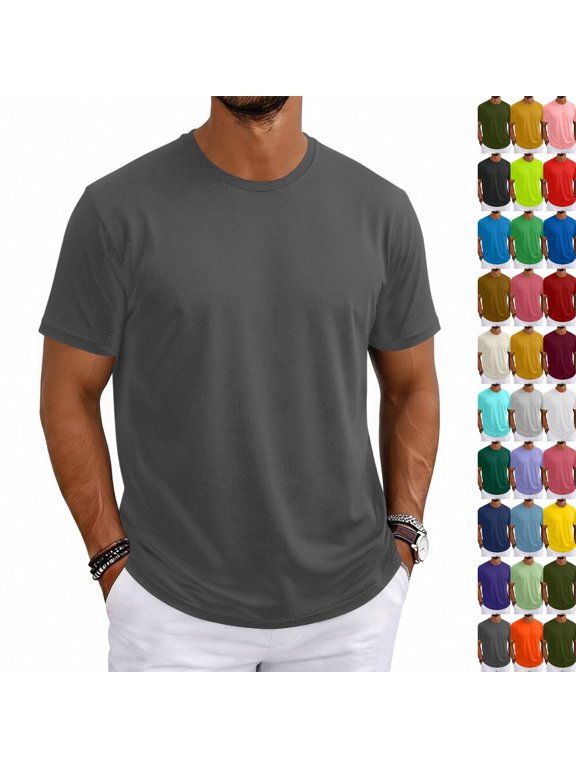 Men's Short Sleeve T-Shirts Classic Basic Tees Casual Crewneck Pullover Tops Dark Gray L