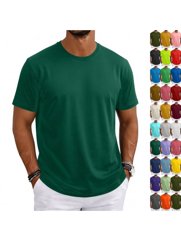 Men's Short Sleeve T-Shirts Classic Basic Tees Casual Crewneck Pullover Tops Dark Green M