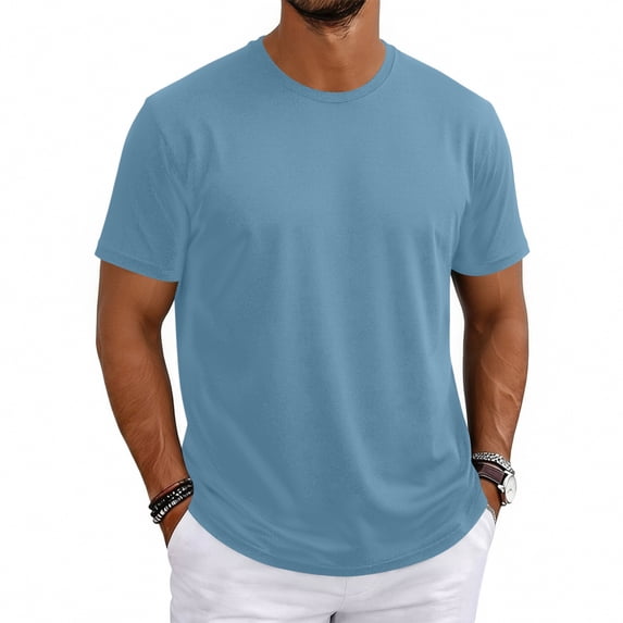 Men's Short Sleeve T-Shirts Classic Basic Tees Casual Crewneck Pullover Tops Light Blue S