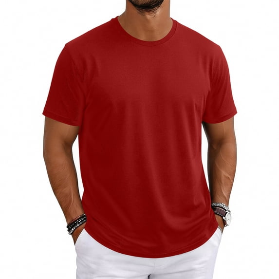Men's Short Sleeve T-Shirts Classic Basic Tees Casual Crewneck Pullover Tops Vermilion S