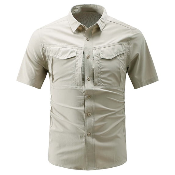 Men's Short Sleeve Tactical Button Down Shirt Quick-Dry Utility Pocket Work Shirt