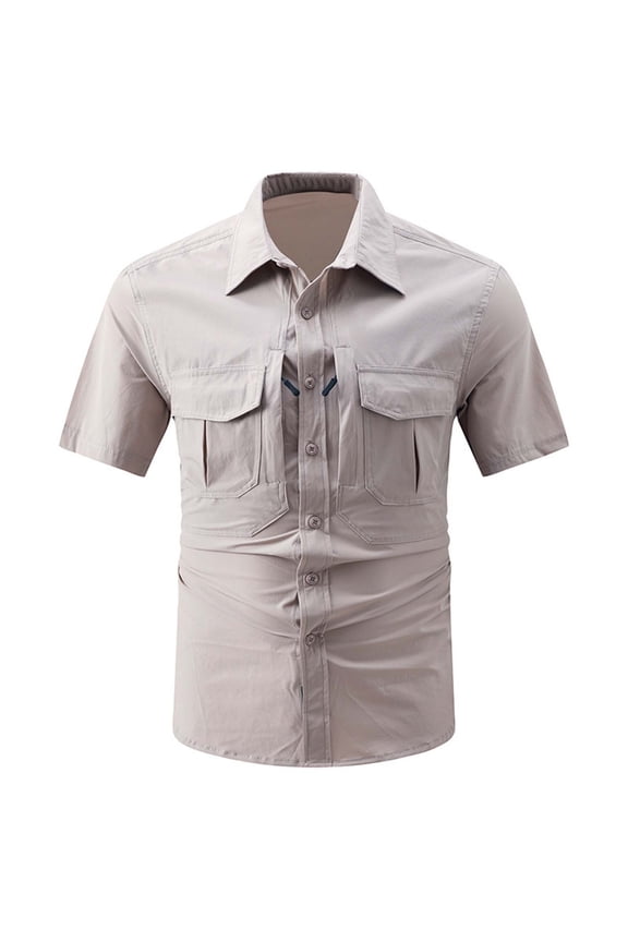 Men's Short Sleeve Tactical Shirts, UPF 50+ Ripstop Military Work Shirts, Breathable Button Down Outdoor Hiking Shirt