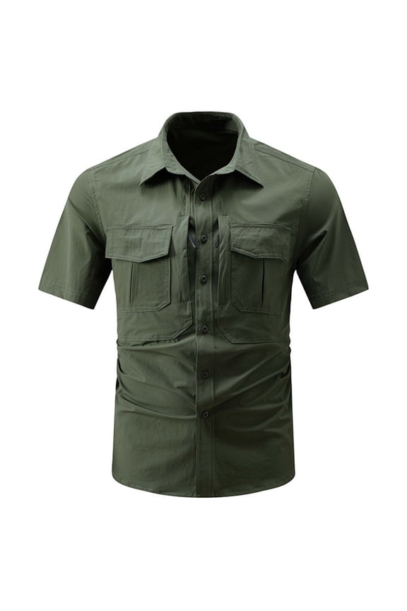 Men's Short Sleeve Tactical Shirts, UPF 50+ Ripstop Military Work Shirts, Breathable Button Down Outdoor Hiking Shirt