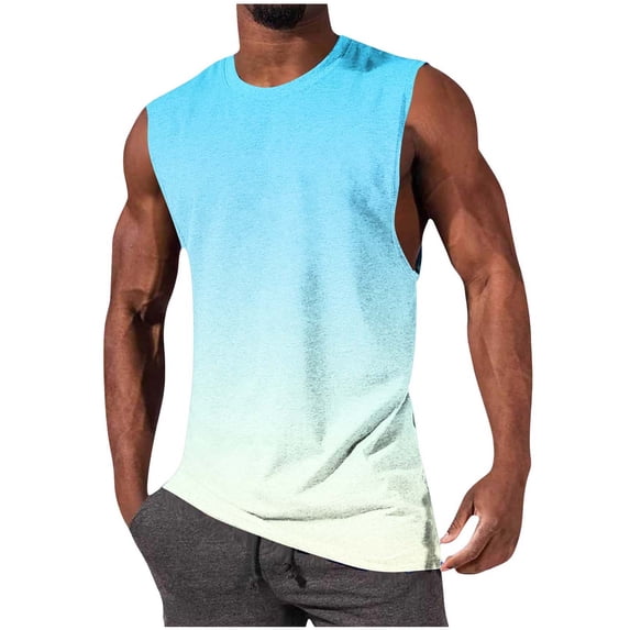 Men's Short Sleeve Tank Tops Crewneck Gradient Color Sleeveless Athletic Tee Tops Lightweight Casual Loose Fit Classic Tee Shirts