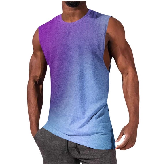 Men's Short Sleeve Tank Tops Crewneck Gradient Color Sleeveless Athletic Tee Tops Lightweight Casual Loose Fit Classic Tee Shirts