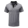 thumbnail image 1 of Men's Short Sleeve Tops 3 Buttons Lapel V Neck Casual Shirts Slim Fit Front Pocket Basic Tees Solid T-Shirt Pullovers Gray,S, 1 of 5