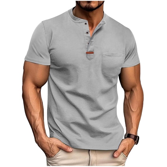 Men's Short Sleeve Tops with Pocket Regular Fit Henley Shirts Solid Color Business Casual Sport Golf Tees (XL, Gray)