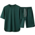 thumbnail image 1 of Men's Short Sleeve Tracksuit, Summer Casual T Shirt and Shorts Set with Pockets Oversize Two Piece Casual Daily Athletic Set Sweat Suits for Womens 2 Piece Wide Leg Green M, 1 of 5