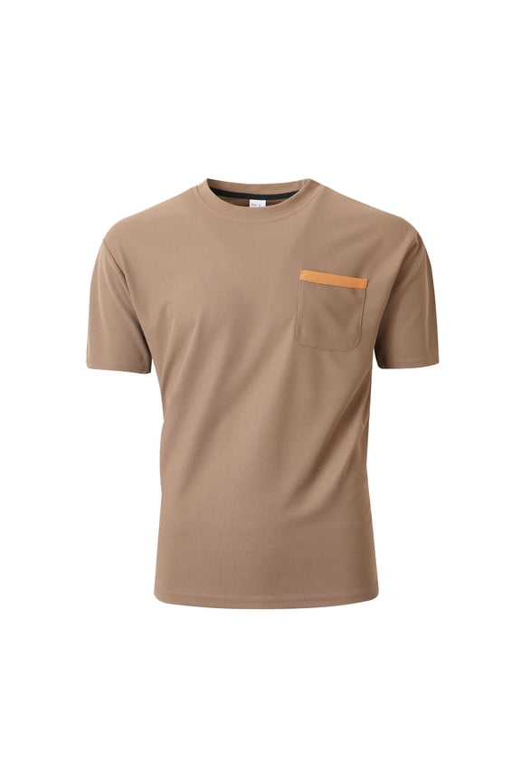 Men's Short Sleeve Tracksuit Summer T Shirt & Shorts set Pocket Waffle Solid Two Piece Casual Daily Wear,Color:Khaki,L