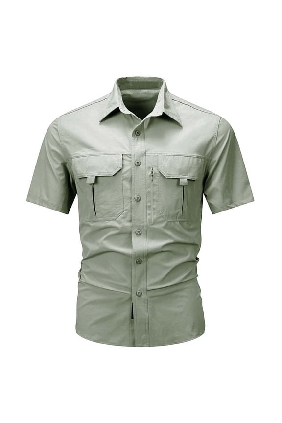 Men's Short Sleeve Uniform Work Shirt – Muti Zipper Pocket, Lightweight,Breathable, Underarm & Yoke Mesh Vent, Lightweight Workwear Big and Tall Size M-4XL Green