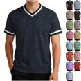 thumbnail image 1 of Men's Short Sleeve V Neck T-Shirt Athletic Mesh Performance Workout Tops Striped Quick Dry Moisture Wicking Tee Breathable Jersey Style Fitness Shirt for Jogging, 1 of 7
