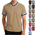 thumbnail image 1 of Men's Short Sleeve V Neck T-Shirt Athletic Mesh Performance Workout Tops Striped Quick Dry Moisture Wicking Tee Breathable Jersey Style Fitness Shirt for Jogging, 1 of 7