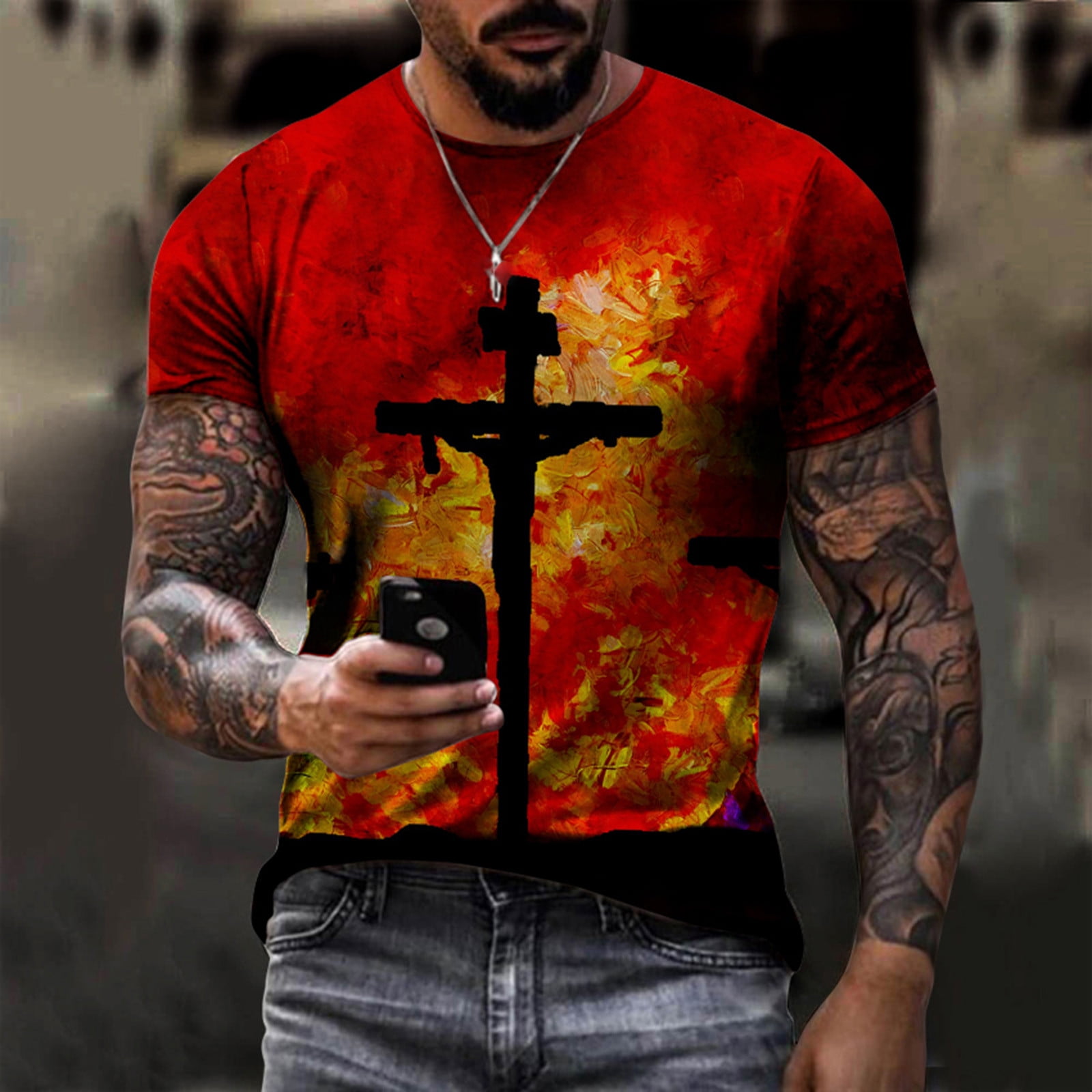  Mens Crewneck Tees Daily Deals,Men's Faith Jesus Crosses  Printed T-Shirts Vintage 3D Graphic Tee Long Sleeve Casual Slim,Warehouse  Deals Canada Gray : Ropa, Zapatos y Joyería