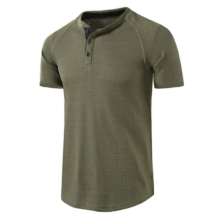 Men Henley Shirts Short Sleeve T-shirt Plain Basic Tee Casual Sports Top