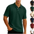 thumbnail image 1 of Men's Short Sleeve Waffle Knit Golf Shirt Raglan Tee Moisture Wicking 3-Button Placket Collared Top Summer Casual Business Performance Tennis Shirt Solid Color Classic Fit, 1 of 8