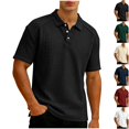 thumbnail image 1 of Men's Short Sleeve Waffle Knit Golf Shirt Raglan Tee Moisture Wicking 3-Button Placket Collared Top Summer Casual Business Performance Tennis Shirt Solid Color Classic Fit, 1 of 8