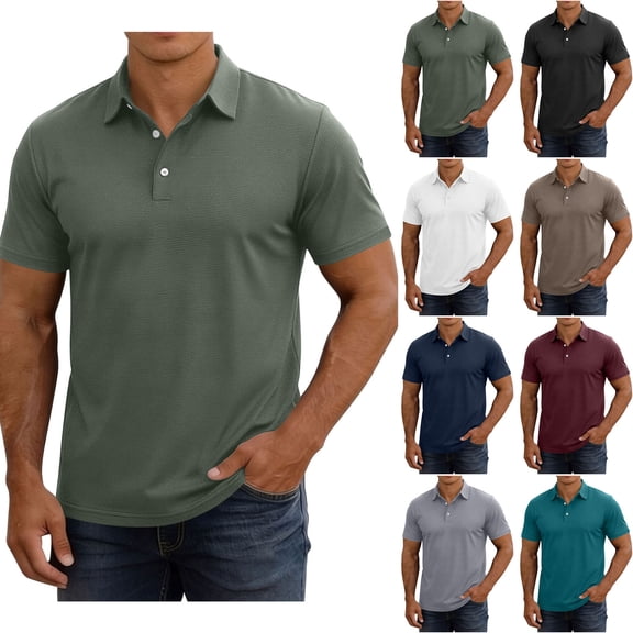 Men's Short Sleeve Waffle Polos Shirt UK, Collared Tennis Golf T-Shirts Breathable Quick-Dry Moisture Wicking Workout Gym Sport Polos T Shirt Solid Color Casual Tops for Everyday Wear