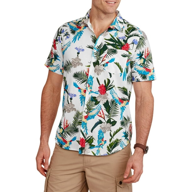 Men's Short Sleeve Woven Tropical Bird Print Hawaiian Shirt - Walmart.com
