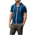 thumbnail image 1 of Men's Short Sleeve Zip Hoodie - Lightweight Summer Pullover | Loose Fit with Kangaroo Pocket & Full-Zip Front,Blue,X-Large, 1 of 7