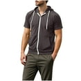thumbnail image 1 of Men's Short Sleeve Zip Hoodie - Lightweight Summer Pullover | Loose Fit with Kangaroo Pocket & Full-Zip Front, 1 of 7