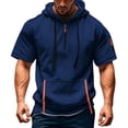 thumbnail image 1 of Men's Short Sleeve Zip Up Hoodie, Lightweight Polyester Casual Hooded Shirt with Multiple Pockets for Summer, 1 of 5