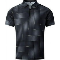 Men's Short Sleeve Zipper Casual Slim Fit Printed Golf Polo Shirt Tops Black L