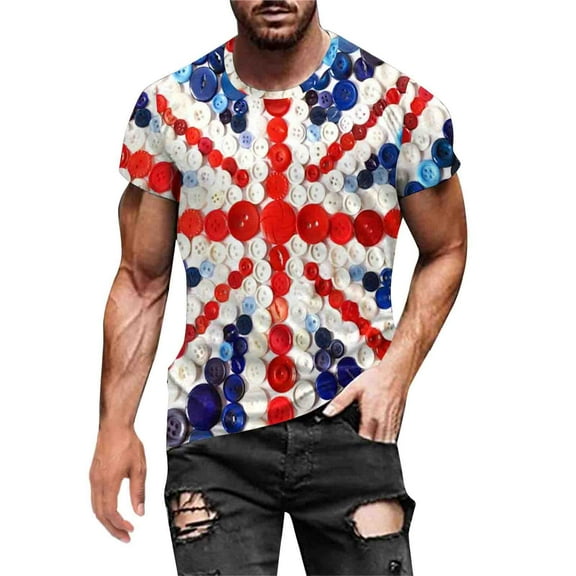 Men's Short Sleeved Independence Day Flag Print Crew Neck Leisure Sports Comfortable Print Mens T Shirt