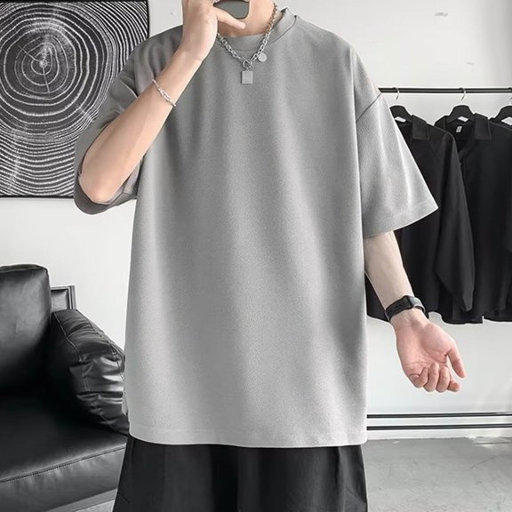 Men's Short Sleeved T Shirt Irregularly Spliced Round Neck Design Sense Fashion Split Solid Color Half Sleeve Temperament Five Quarter Extra Long T Shirts for Men Shirts for Man T Shirts for Men
