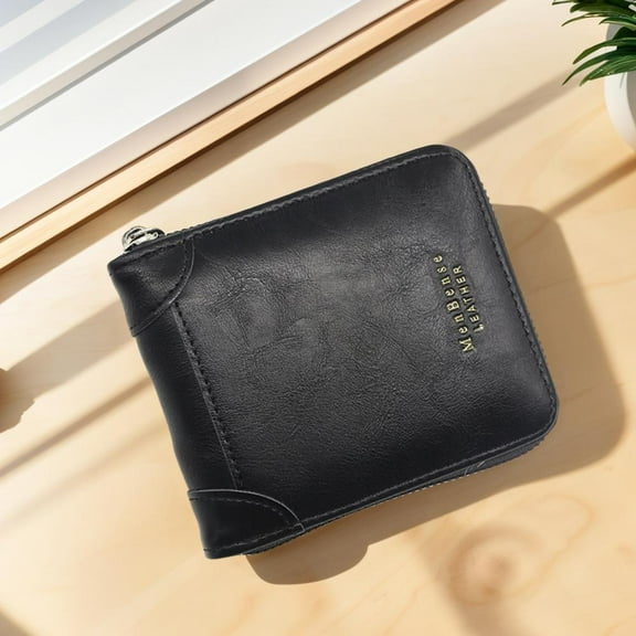 Men's Short Wallet, Retro Men's Zipper Wallet with Slots Card Multiple O9U2