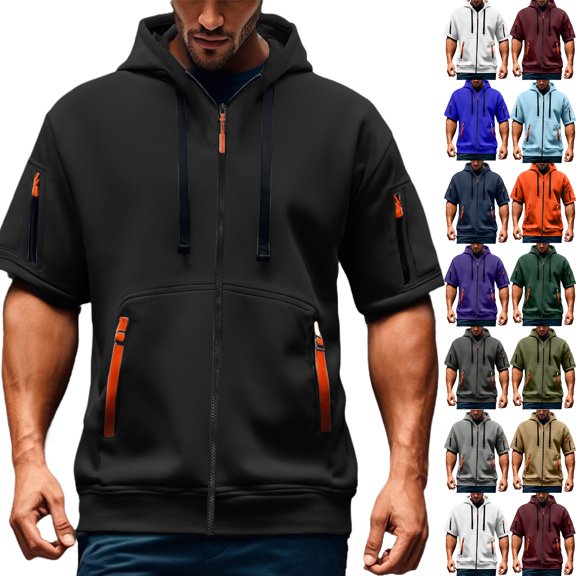 Men's Short-sleeved Casual Hooded Pullover - Lightweight Top for Summer Sports, Outdoor Fun, and Casual Outings, Perfect for Gift Ideas,Dark Green,2XL
