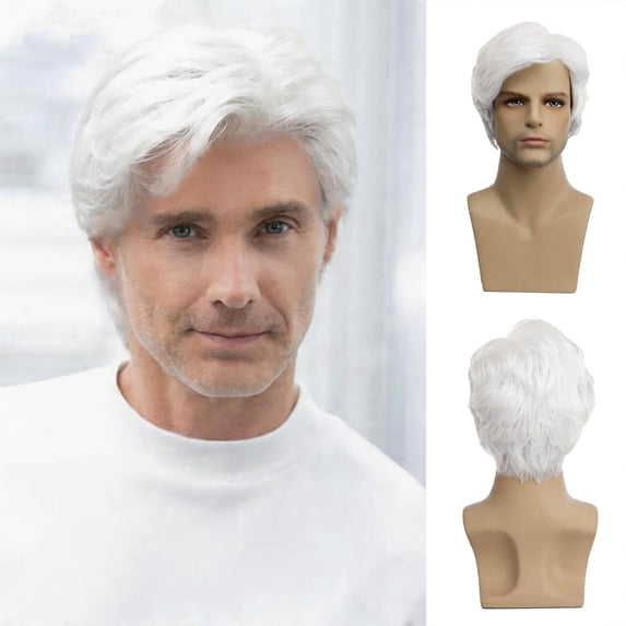 Tuobo Men's Short Wavy Fashion Twist Wig, White, 1-Count