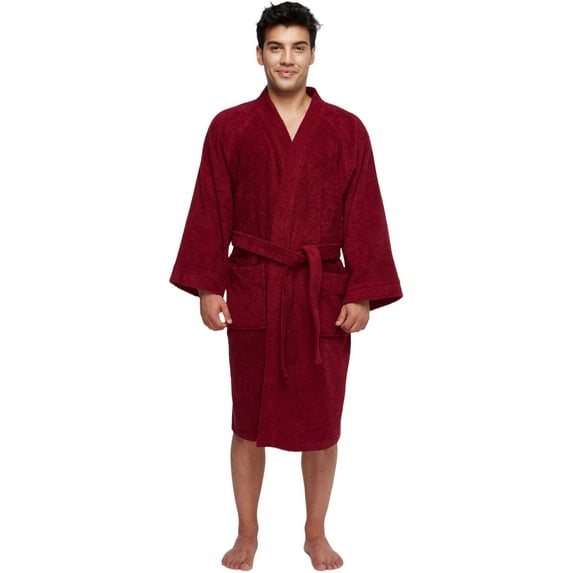Men's Shortee Model Turkish Cotton Kimono Bathrobe Burgundy - Small/Medium