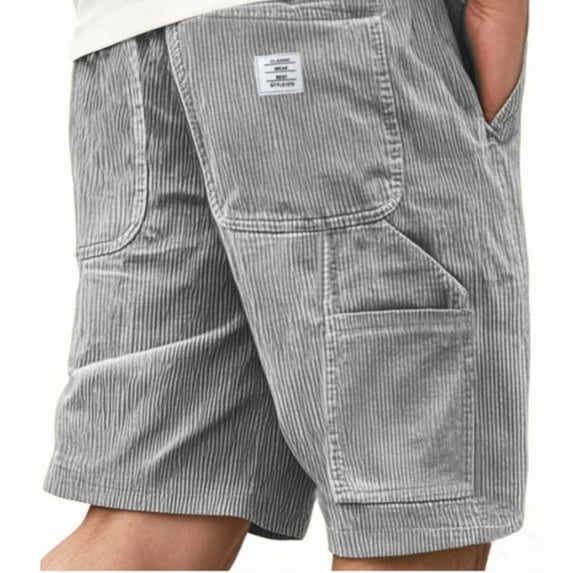 Men's Shorts Athletic Men's Lace-up Elastic Waist Multiple Pockets Exercise Fitness Workwear Shorts Pants Gray L