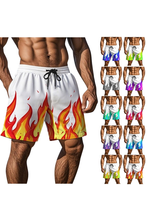 Men's Shorts Athletic Mens Casual Shorts Men's Casual Homewear Flame Printing Funny Printed Trousers Beach Sports Shorts Fast-Drying Trousers Purple S
