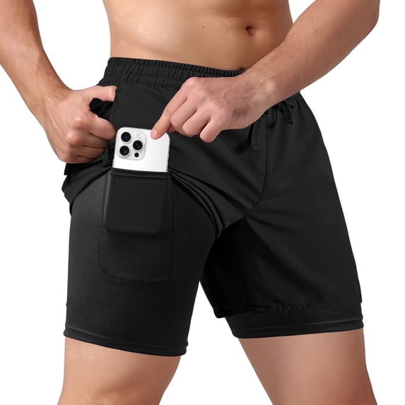 REDESS Men's Shorts Athletic with Liner,Shorts for Running Workout Basketball Gym,7"Inseam,Black