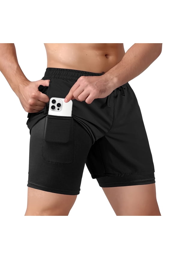 Men's Shorts Athletic with Liner,Shorts for Running Workout Basketball Gym,7"Inseam,Black