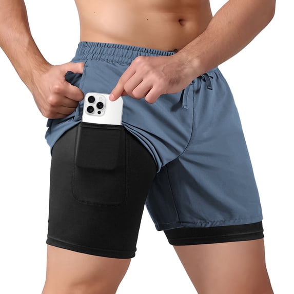 REDESS Men's Shorts Athletic with Liner,Shorts for Running Workout Basketball Gym,7"Inseam,Black