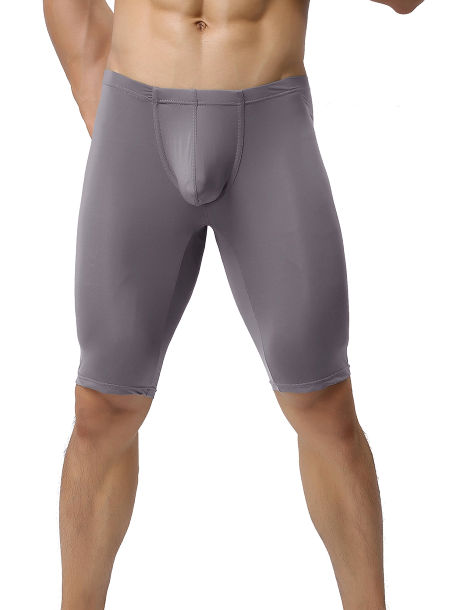 Men Boxer Briefs Solid Color Ball Pouch Bulge Enhancing Underwear