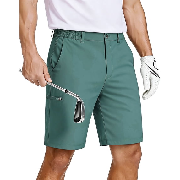 Men's Athletic Work Golf Shorts Stretch Waistband 4-Pocket Lightweight Quick Dry Casual Hiking Green 2XL