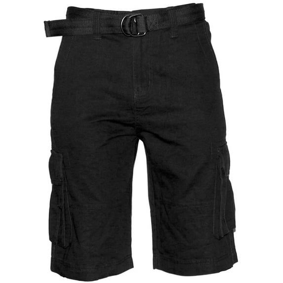 Men's Shorts Cargo Pocket Casual Lightweight Cotton Active Belted Cargo Shorts, Black, 30