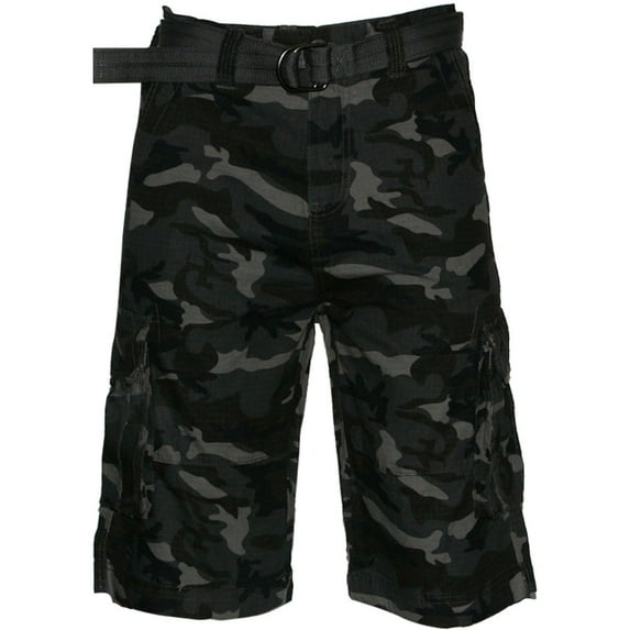 Men's Shorts Cargo Pocket Casual Lightweight Cotton Active Belted Cargo Shorts, Camo Dark Grey, 38
