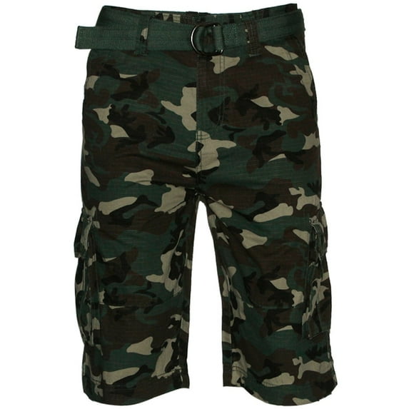 Men's Shorts Cargo Pocket Casual Lightweight Cotton Active Belted Cargo Shorts, Camo Green, 44